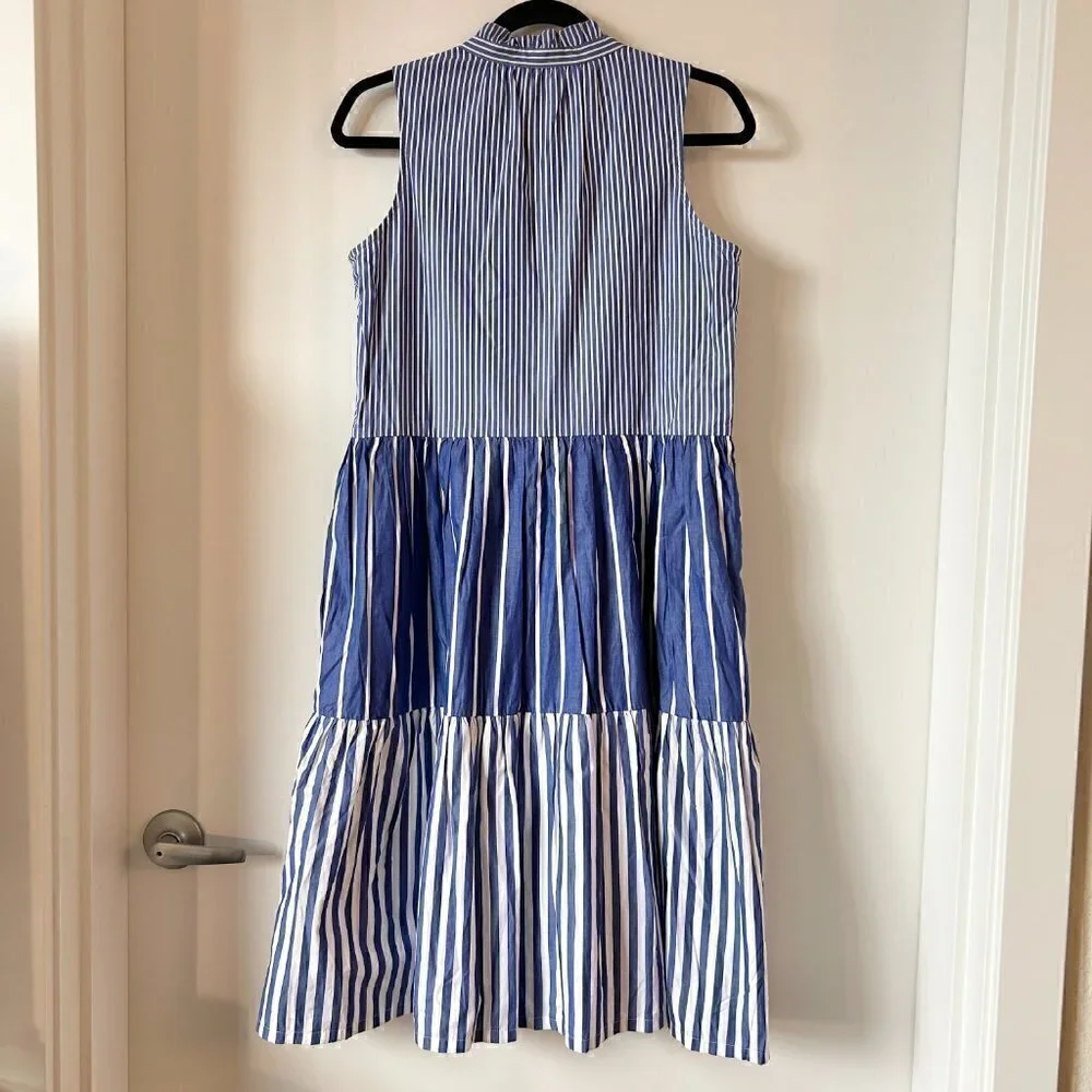 J. Crew Sleeveless Tiered Popover Dress in Mixed Stripe Size XS NWOT